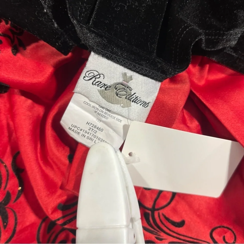 Rare editions Black and Red Velvet Dress with embellished Skirt 2T